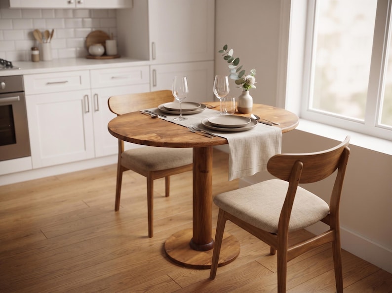 Luxury Handcrafted Oval Dining Table for 2–4, Solid Wood Scandinavian Kitchen Table, Compact Breakfast Table for Small Apartments ( Only Table)
