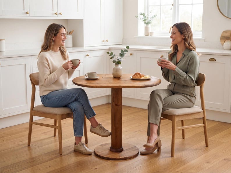 Luxury Handcrafted Oval Dining Table for 2–4, Solid Wood Scandinavian Kitchen Table, Compact Breakfast Table for Small Apartments ( Only Table)