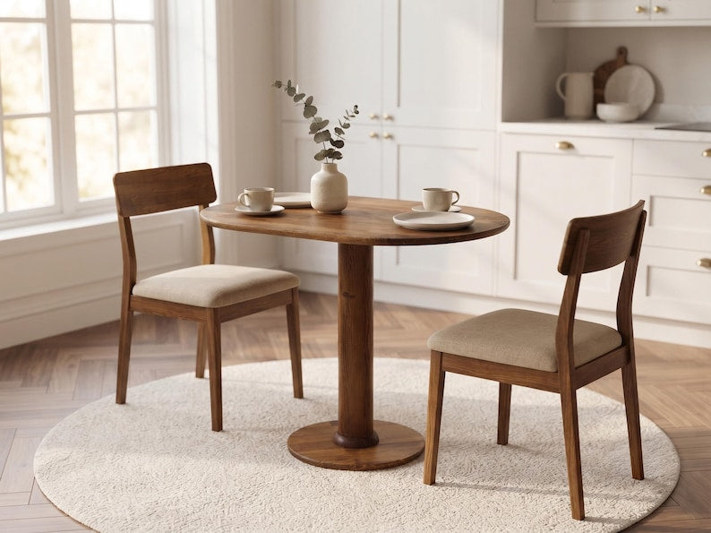 Luxury Handcrafted Oval Dining Table for 2–4, Solid Wood Scandinavian Kitchen Table, Compact Breakfast Table for Small Apartments ( Only Table)