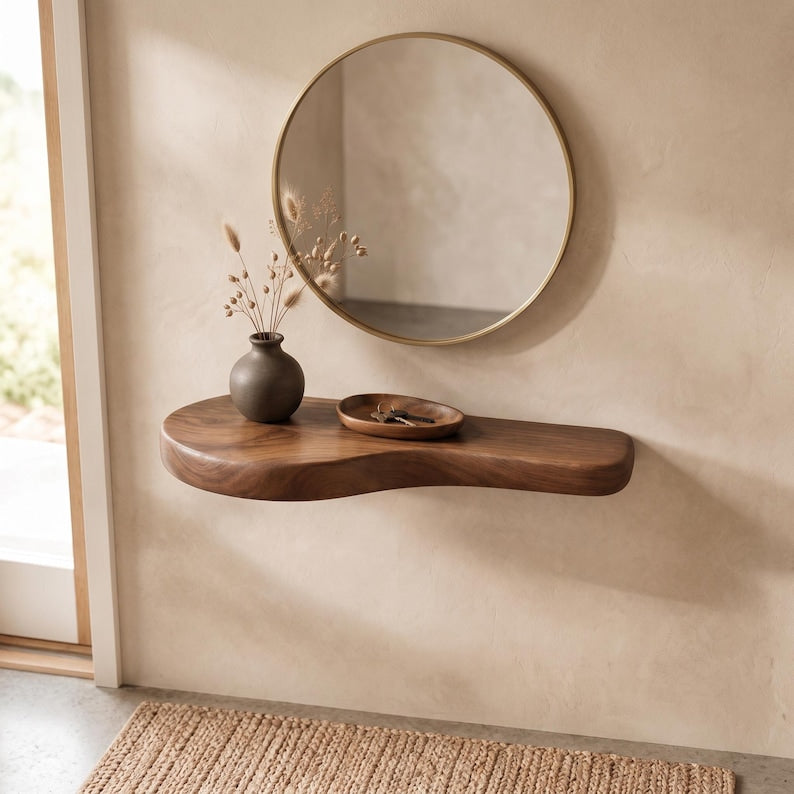 Luxury Wall Mounted Floating Shelf , Organic Floating Shelf, Asymmetric Wood Wall Decor, Entryway Accent