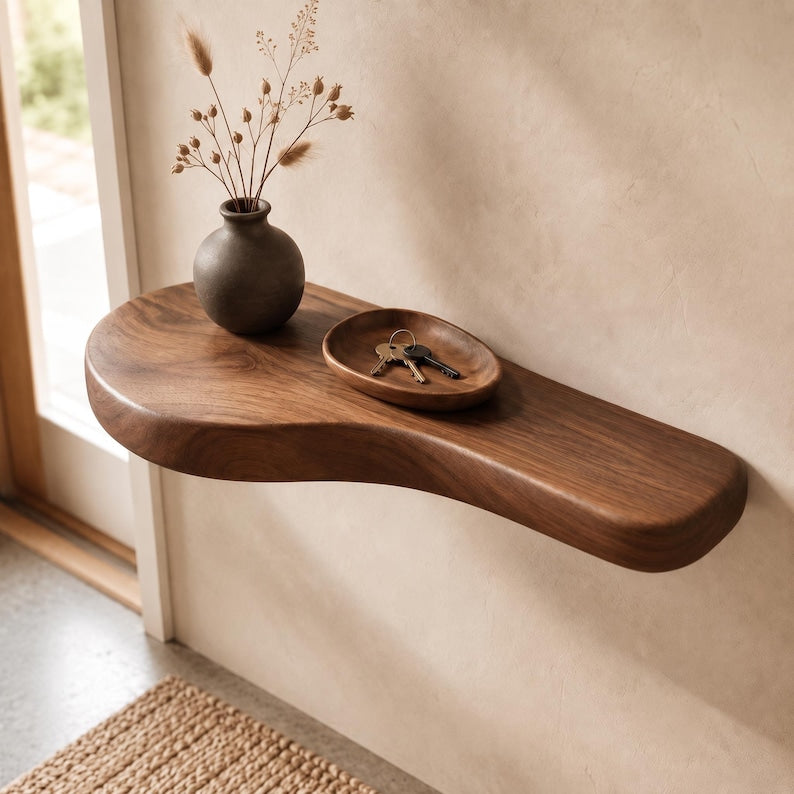 Luxury Wall Mounted Floating Shelf , Organic Floating Shelf, Asymmetric Wood Wall Decor, Entryway Accent