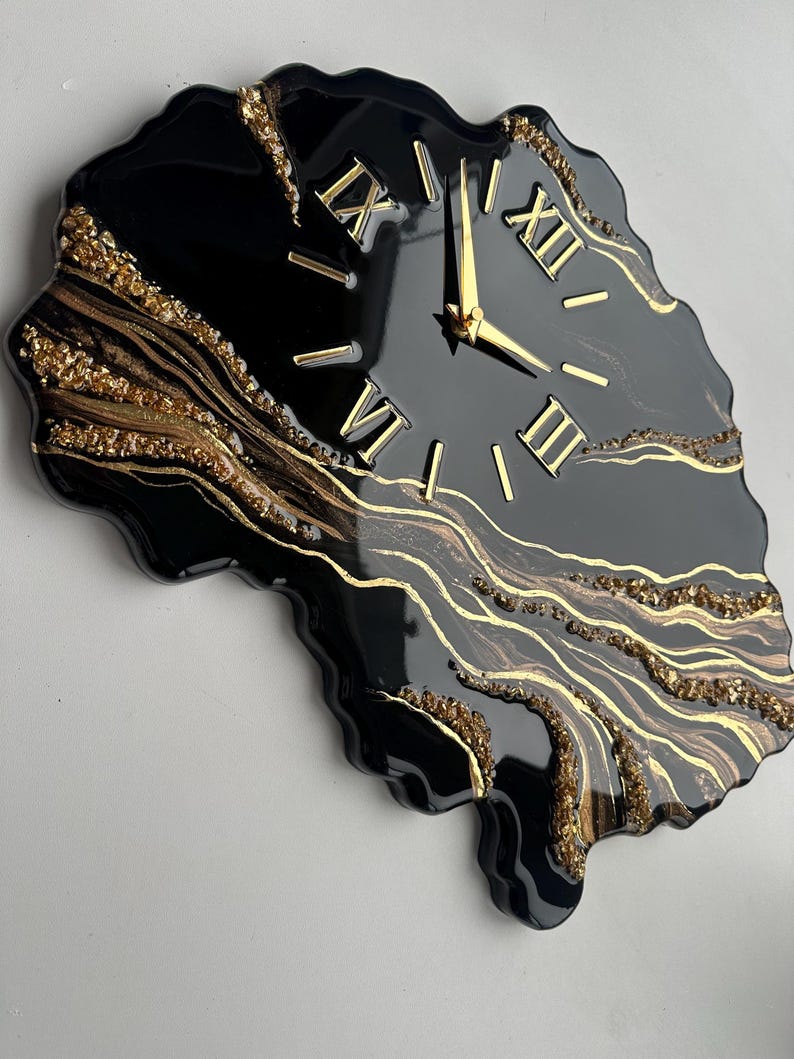Luxury Black Resin Wall Clock | Resin Clock | Geode Wall Clock | Luxury Wall Decor | Modern Epoxy Clock | Handmade Housewarming Gift