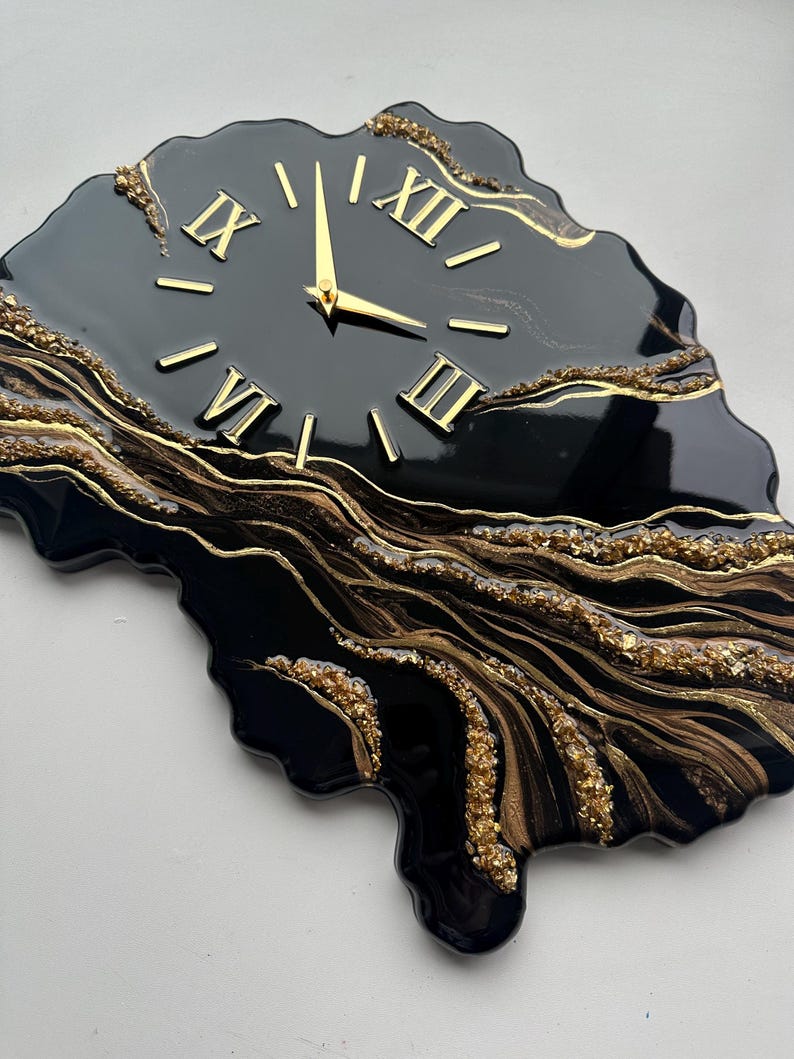 Luxury Black Resin Wall Clock | Resin Clock | Geode Wall Clock | Luxury Wall Decor | Modern Epoxy Clock | Handmade Housewarming Gift