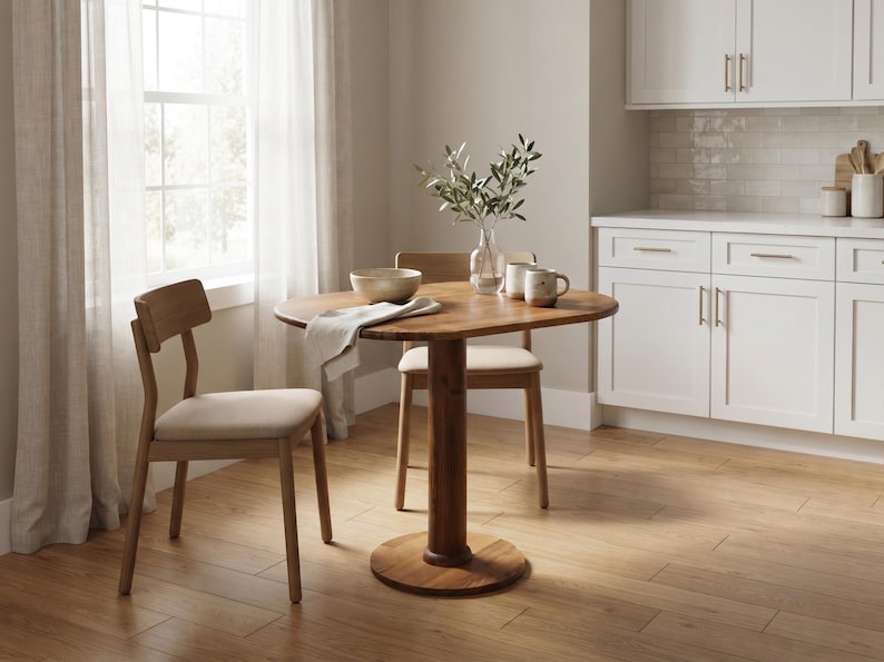 Luxury Handcrafted Oval Dining Table for 2–4, Solid Wood Scandinavian Kitchen Table, Compact Breakfast Table for Small Apartments ( Only Table)