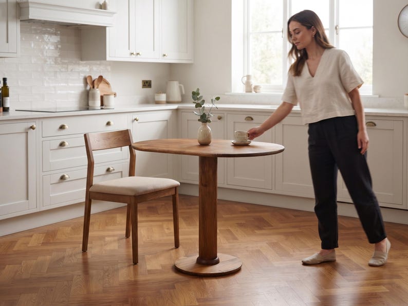 Luxury Handcrafted Oval Dining Table for 2–4, Solid Wood Scandinavian Kitchen Table, Compact Breakfast Table for Small Apartments ( Only Table)