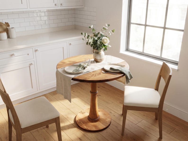 Luxury Round Pedestal Dining Table, Solid Wood Bistro Table for Two, Small Kitchen Breakfast Table, Mid Century Café Furniture, Custom Made Dining