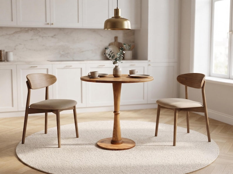 Luxury Round Pedestal Dining Table, Solid Wood Bistro Table for Two, Small Kitchen Breakfast Table, Mid Century Café Furniture, Custom Made Dining