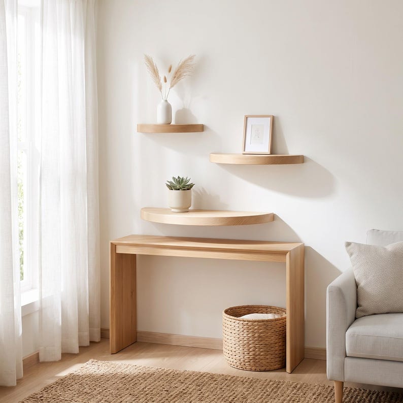 Luxury Floating Shelfs, Half Circle Floating Shelf Set, Wooden Wall Decor, Set of 3