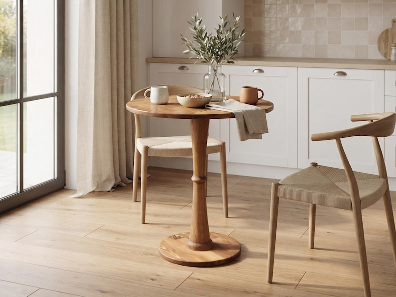 Luxury Round Pedestal Dining Table, Solid Wood Bistro Table for Two, Small Kitchen Breakfast Table, Mid Century Café Furniture, Custom Made Dining