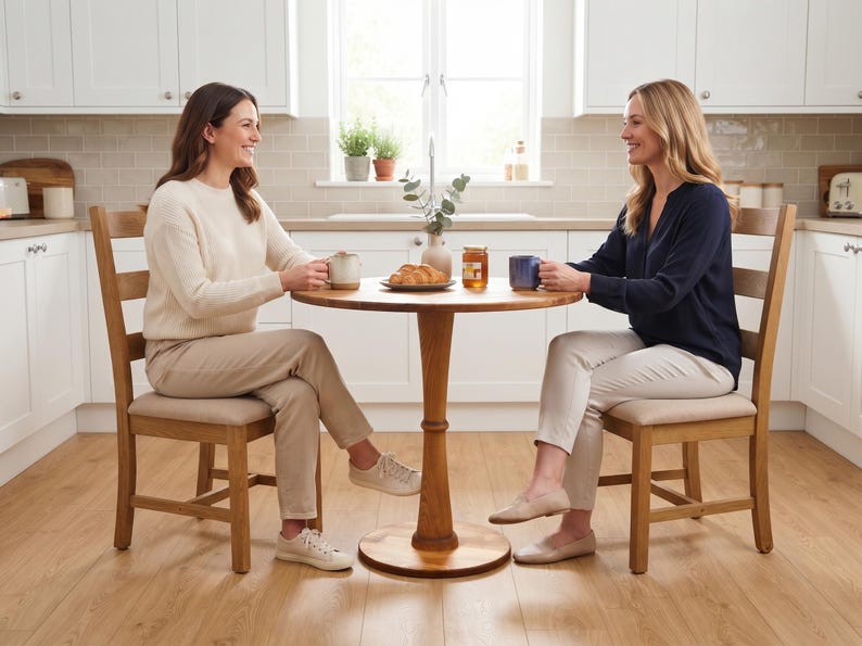 Luxury Round Pedestal Dining Table, Solid Wood Bistro Table for Two, Small Kitchen Breakfast Table, Mid Century Café Furniture, Custom Made Dining
