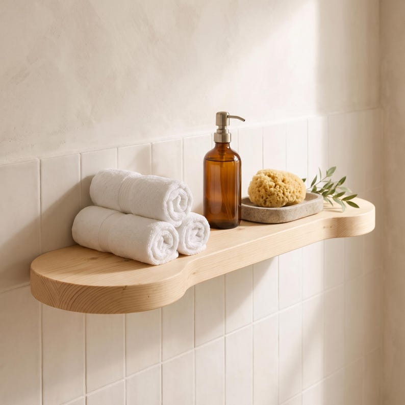 Luxury Rounded Corners Pine Wood Wood Floating Shelf, Organic Rounded Wall Shelf - 2.5 Feet