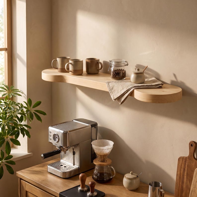 Luxury Rounded Corners Pine Wood Wood Floating Shelf, Organic Rounded Wall Shelf - 2.5 Feet