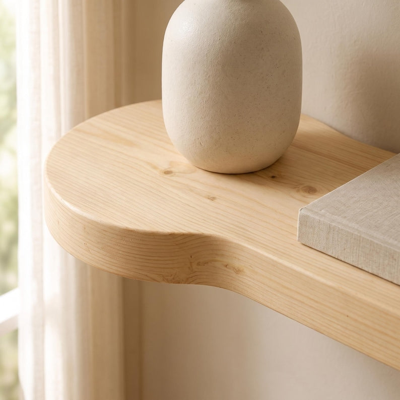 Luxury Rounded Corners Pine Wood Wood Floating Shelf, Organic Rounded Wall Shelf - 2.5 Feet