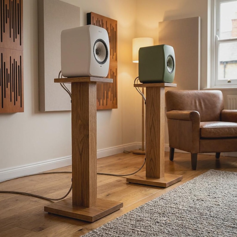 Luxury Classic Floor Speaker Stand, Modern Teakwood Pair of 2