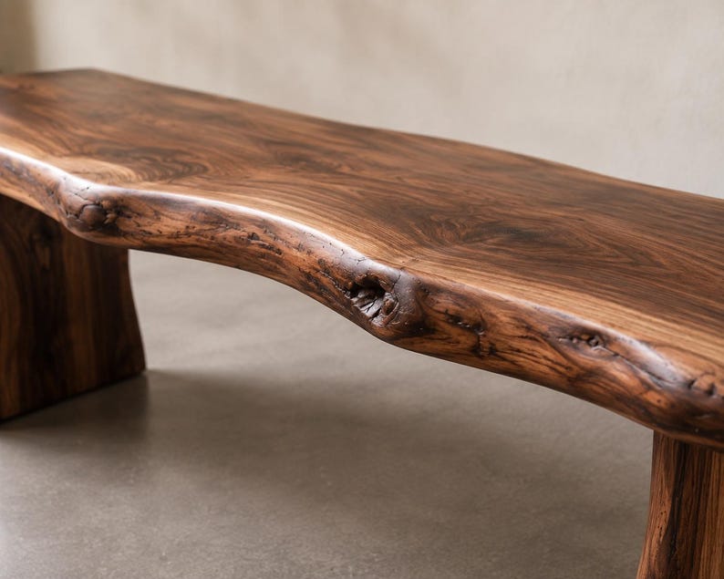Solid Walnut Live Edge Bench | Rustic Handmade Wooden Entryway Dining Furniture