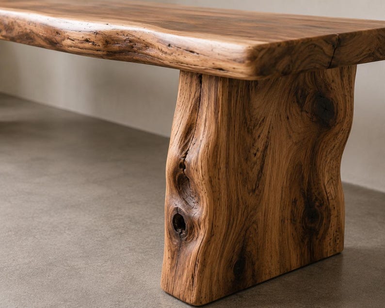 Solid Walnut Live Edge Bench | Rustic Handmade Wooden Entryway Dining Furniture