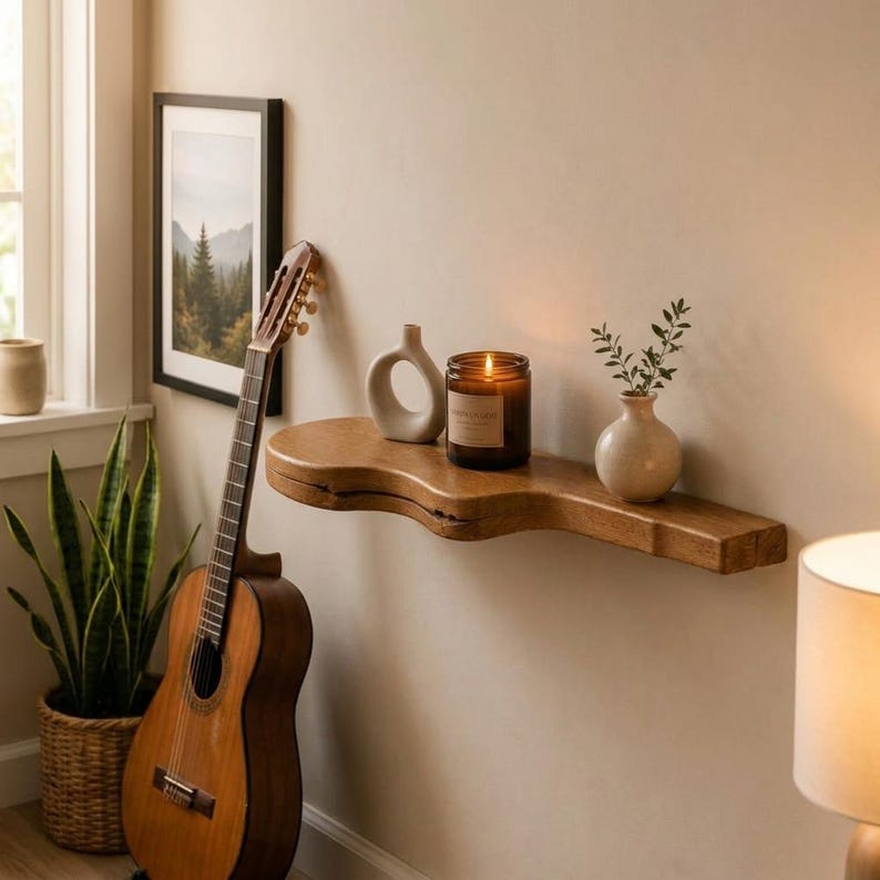 Luxury Premium Floating Shelf Guitar Shaped, Wooden  Guitar Shelf, Metal Bracket Music Room Wall Decor - 2.5 to 3 Feet
