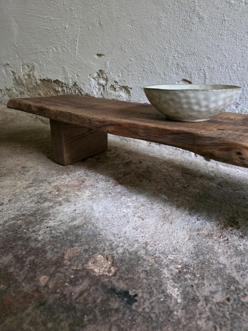 Low Console Table Decorative Wabi Sabi Bench Japanese Solid Wood Furniture Wood Slab Bench Earth Toned Display Bench Earthy Colour Interior