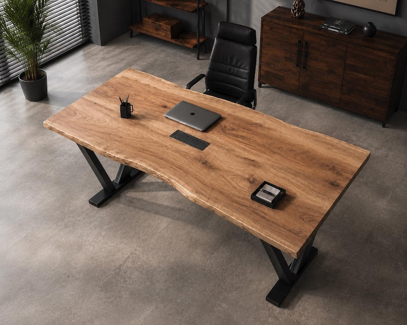 Solid Wood office Table,Live Edge Solid Wood Executive Desk, Solid Wood Office Furniture, Custom Size