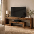 Luxury Farmhouse TV Stand for 65 Inch TV – Rustic Brown Entertainment Center with Open Storage Shelves, Wooden Media Console for Living Room