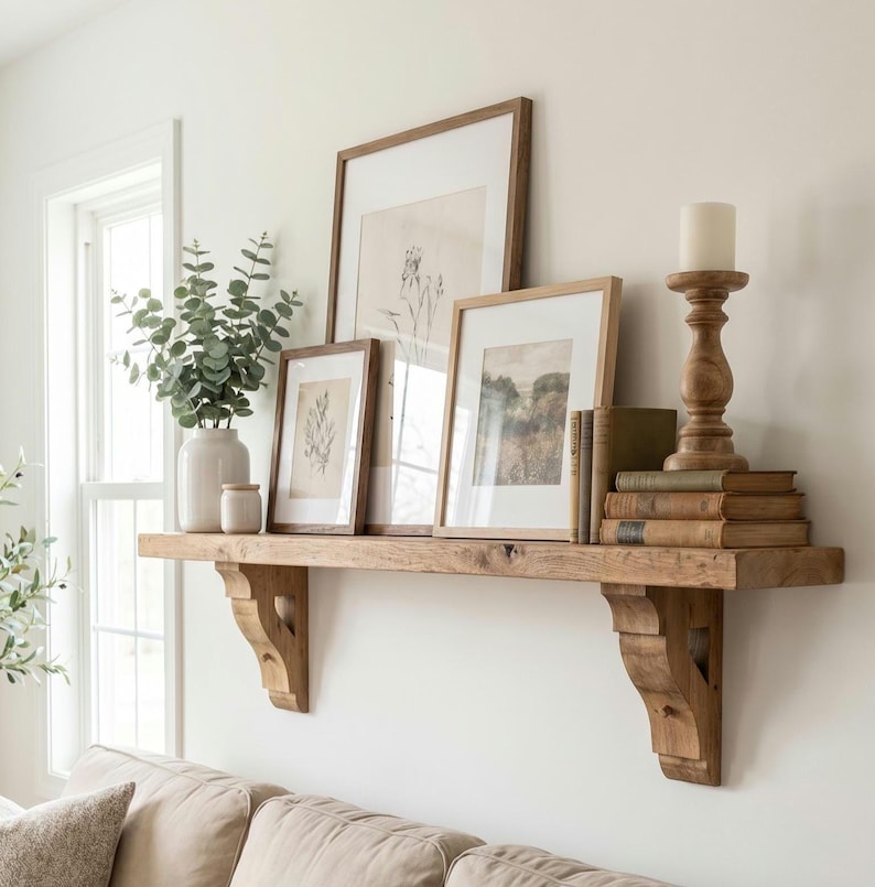 Luxury Premium Rustic Solid Wood Floating Shelf with Corbels