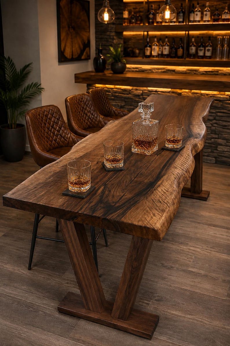 Solid Wood Bar Table – Custom Size High Top Bar Table – Live Edge Bar Table – Kitchen Island Table