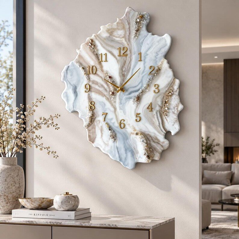 White Marble Geode Resin Wall Clock, Luxury Gold Wall Clock, Handmade Epoxy Resin Clock, Modern Statement Wall Decor, Housewarming Gift