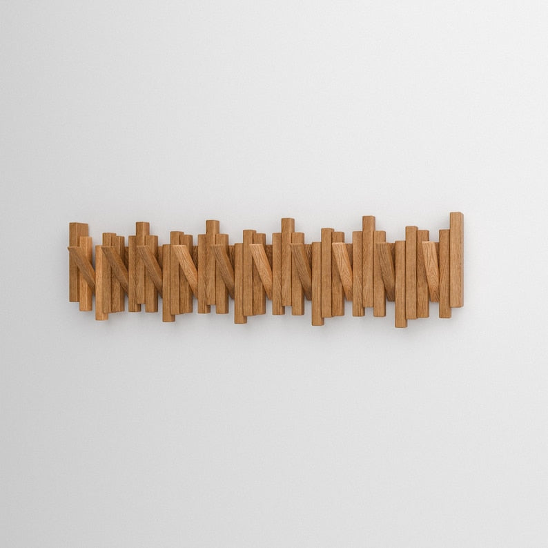 Luxury Wooden Coat Rack Wall Mounted Handmade Solid Oak Natural Wood Hook Rail for Hallway