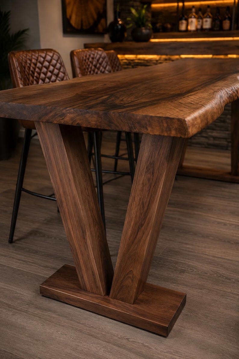 Solid Wood Bar Table – Custom Size High Top Bar Table – Live Edge Bar Table – Kitchen Island Table