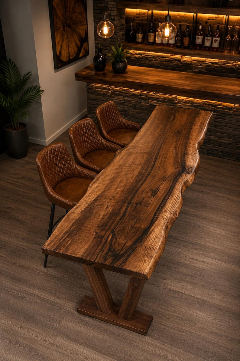 Solid Wood Bar Table – Custom Size High Top Bar Table – Live Edge Bar Table – Kitchen Island Table