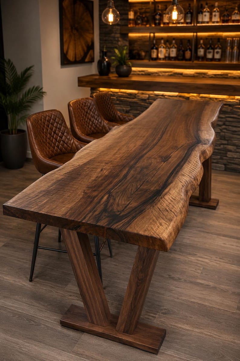 Solid Wood Bar Table – Custom Size High Top Bar Table – Live Edge Bar Table – Kitchen Island Table