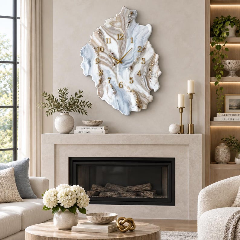 White Marble Geode Resin Wall Clock, Luxury Gold Wall Clock, Handmade Epoxy Resin Clock, Modern Statement Wall Decor, Housewarming Gift