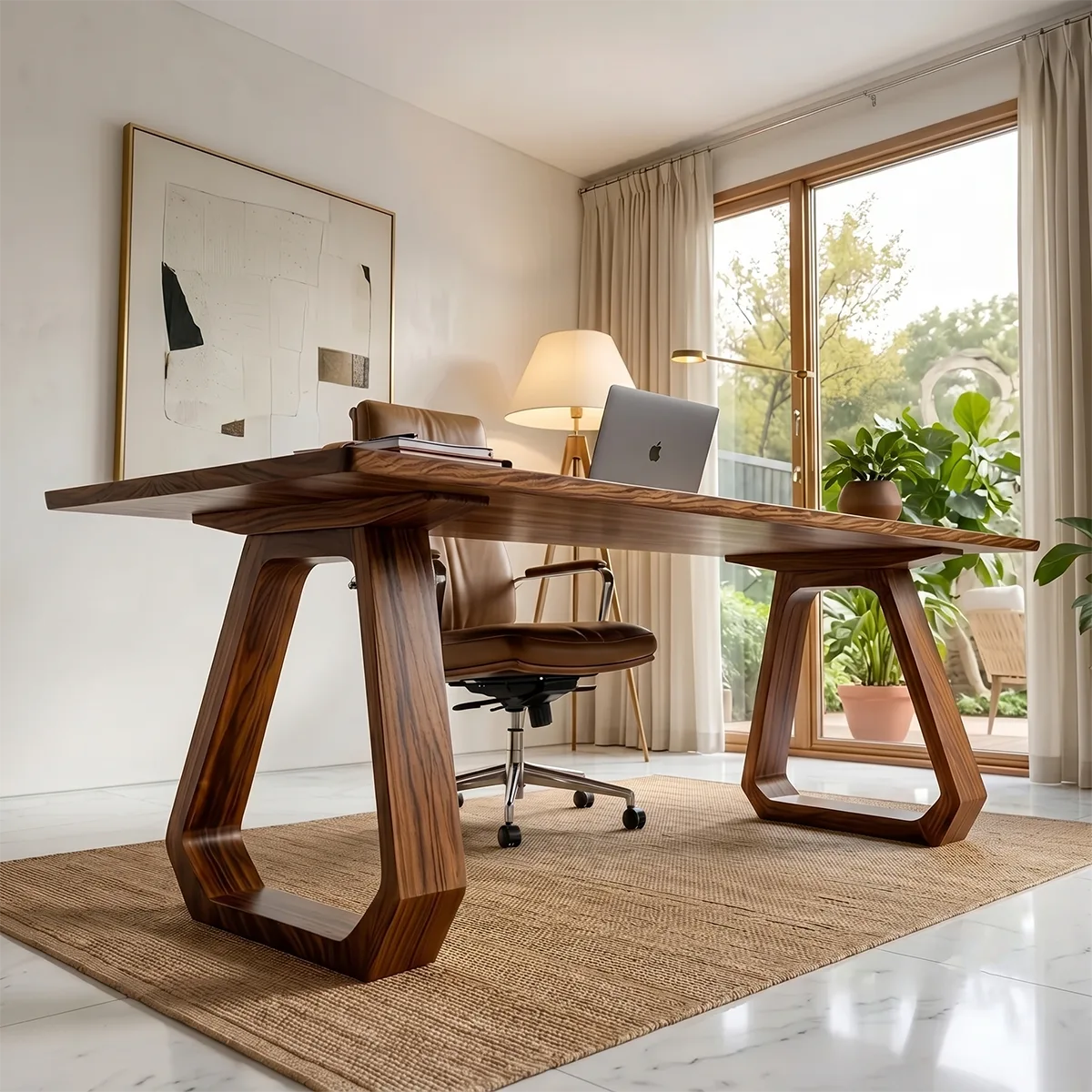 Wooden Office Table ,  Solid Wood Premium Modern Executive Desk | Geometric Contemporary Office Desk