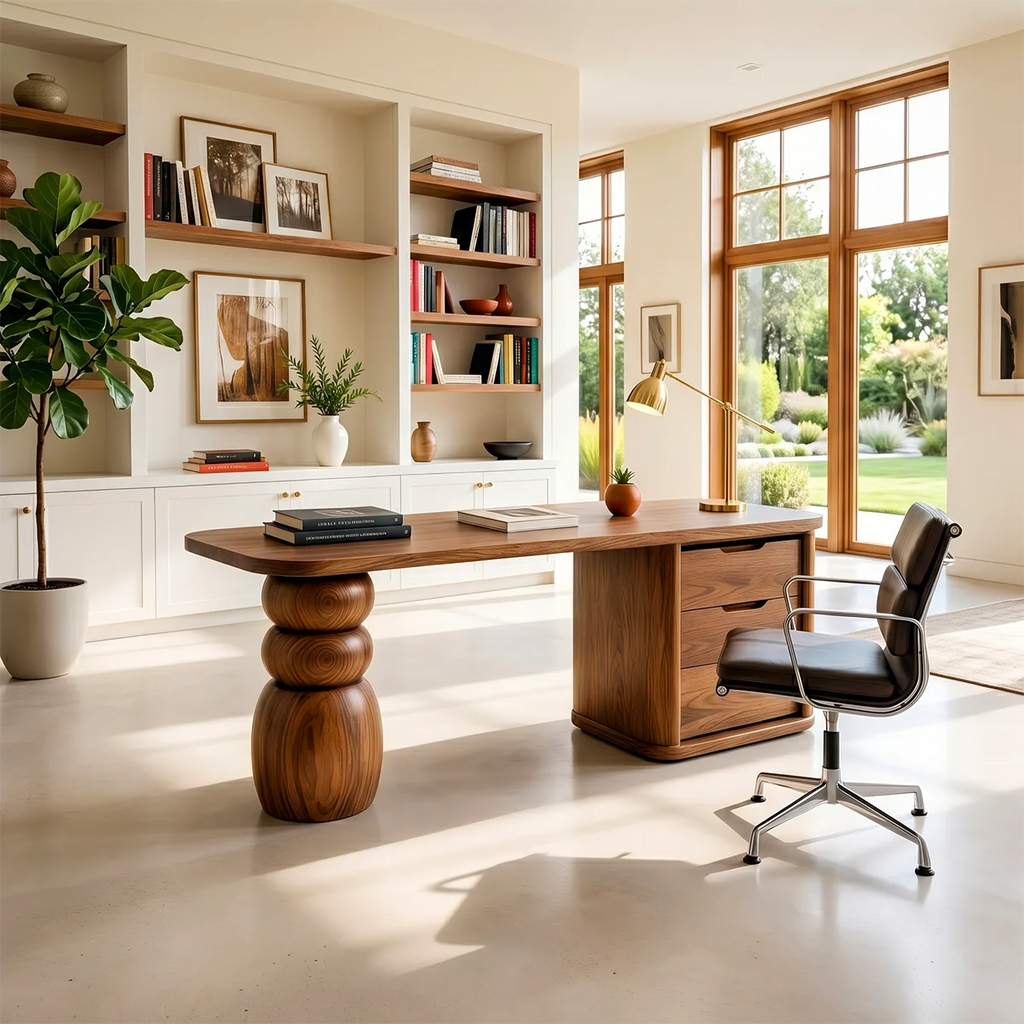 Solid Wood Premium Office Table , Organic Modern Executive Desk | Sculptural Office Desk with Storage