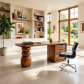 Solid Wood Premium Office Table , Organic Modern Executive Desk | Sculptural Office Desk with Storage