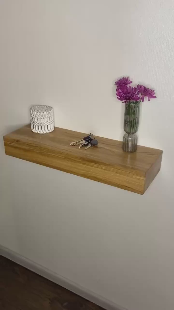 Solid Wood Hidden Storage Shelf: Floating Wooden Console with Drawer for Secret Storage
