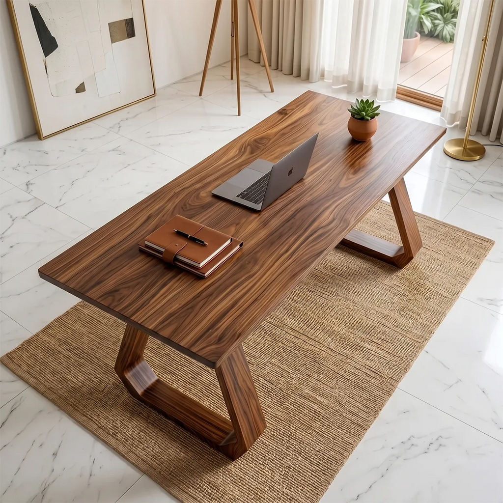 Wooden Office Table ,  Solid Wood Premium Modern Executive Desk | Geometric Contemporary Office Desk